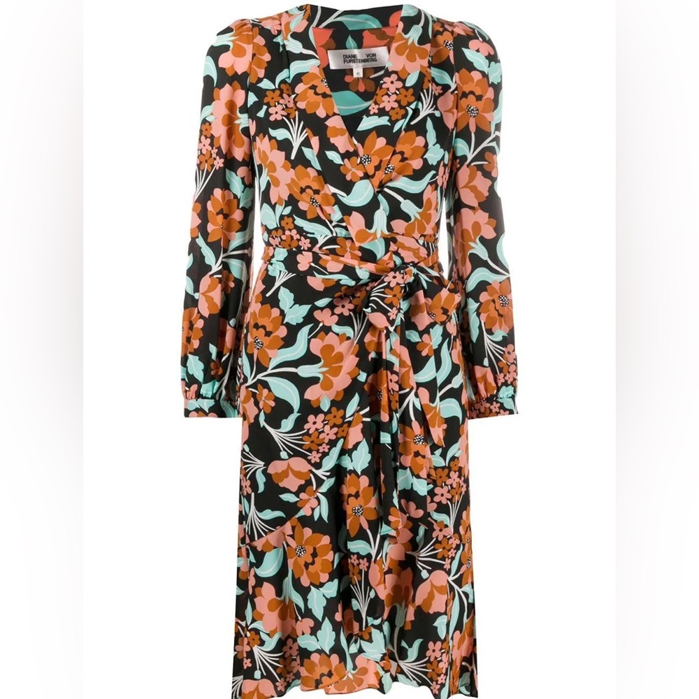 Diane Von Furstenberg Orange Green Wrap Sundress